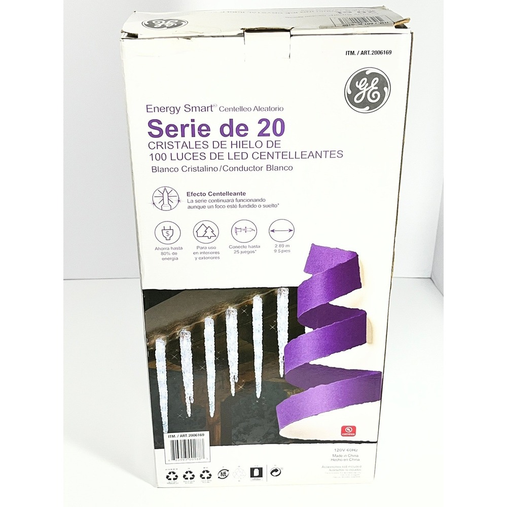 GE Energy Smart 20 Count 100 LED Twinkling Ice Crystal Icicle Set White 9.5ft